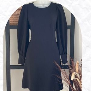 J Crew Women's Long Puff Sleeve Button Cuffed Black Dress Modest Classic Size 2